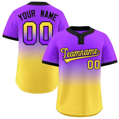 Custom Purple Gold Gold-Black Gradient Fashion Authentic Two-Button Baseball Jersey