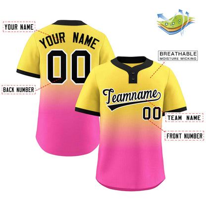 Custom Gold Pink Black-White Gradient Fashion Authentic Two-Button Baseball Jersey