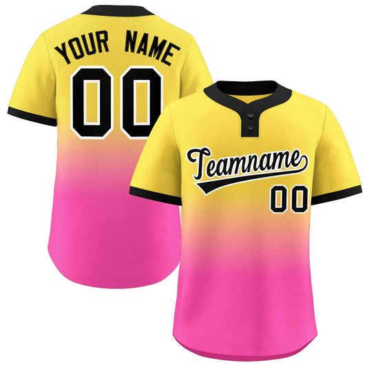 Custom Gold Pink Black-White Gradient Fashion Authentic Two-Button Baseball Jersey