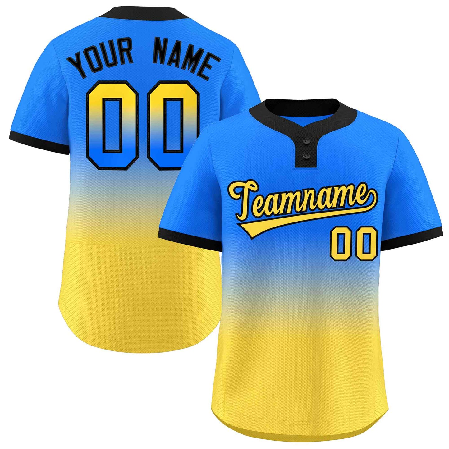 Custom Light Blue Gold Gold-Black Gradient Fashion Authentic Two-Button Baseball Jersey