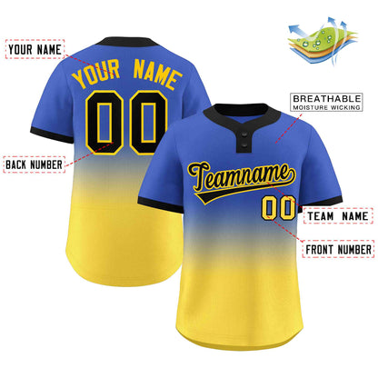 Custom Royal Gold Black-Gold Gradient Fashion Authentic Two-Button Baseball Jersey