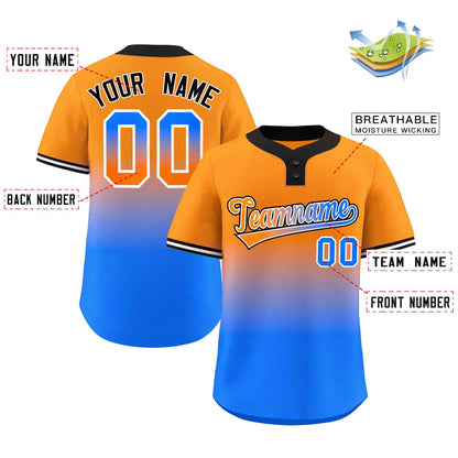 Custom Orange Powder Blue Orange-White Gradient Fashion Authentic Two-Button Baseball Jersey