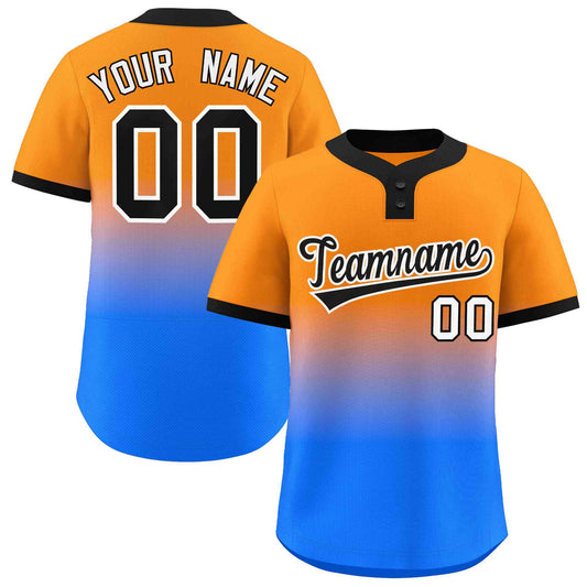 Custom Orange Powder Blue Black-White Gradient Fashion Authentic Two-Button Baseball Jersey