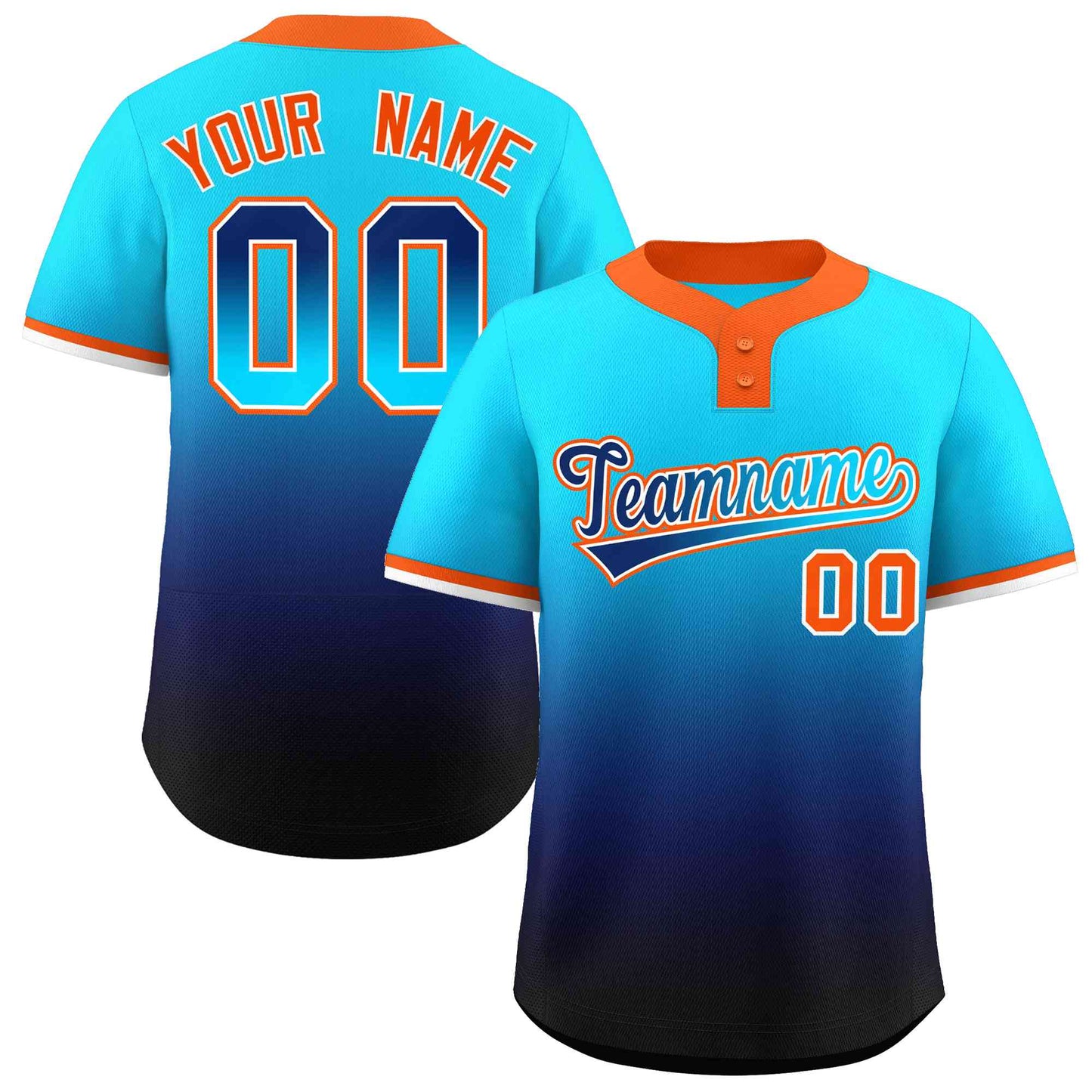 Custom Light Blue Navy Navy-Light Blue Gradient Fashion Authentic Two-Button Baseball Jersey