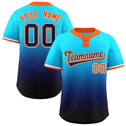 Custom Light Blue Navy Navy-White Gradient Fashion Authentic Two-Button Baseball Jersey