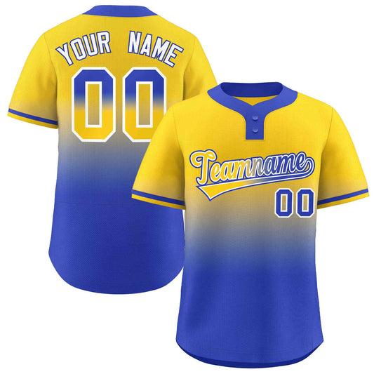 Custom Gold Royal Gold-White Gradient Fashion Authentic Two-Button Baseball Jersey