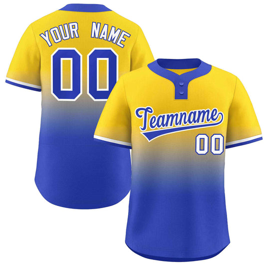 Custom Gold Royal Royal-White Gradient Fashion Authentic Two-Button Baseball Jersey