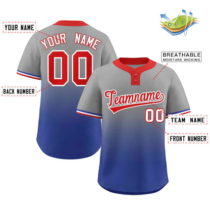 Custom Gray Royal Red-White Gradient Fashion Authentic Two-Button Baseball Jersey