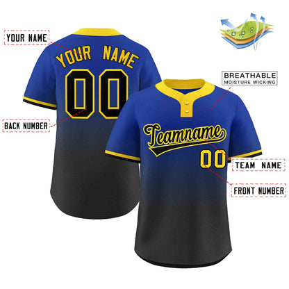 Custom Royal Black Black-Gold Gradient Fashion Authentic Two-Button Baseball Jersey