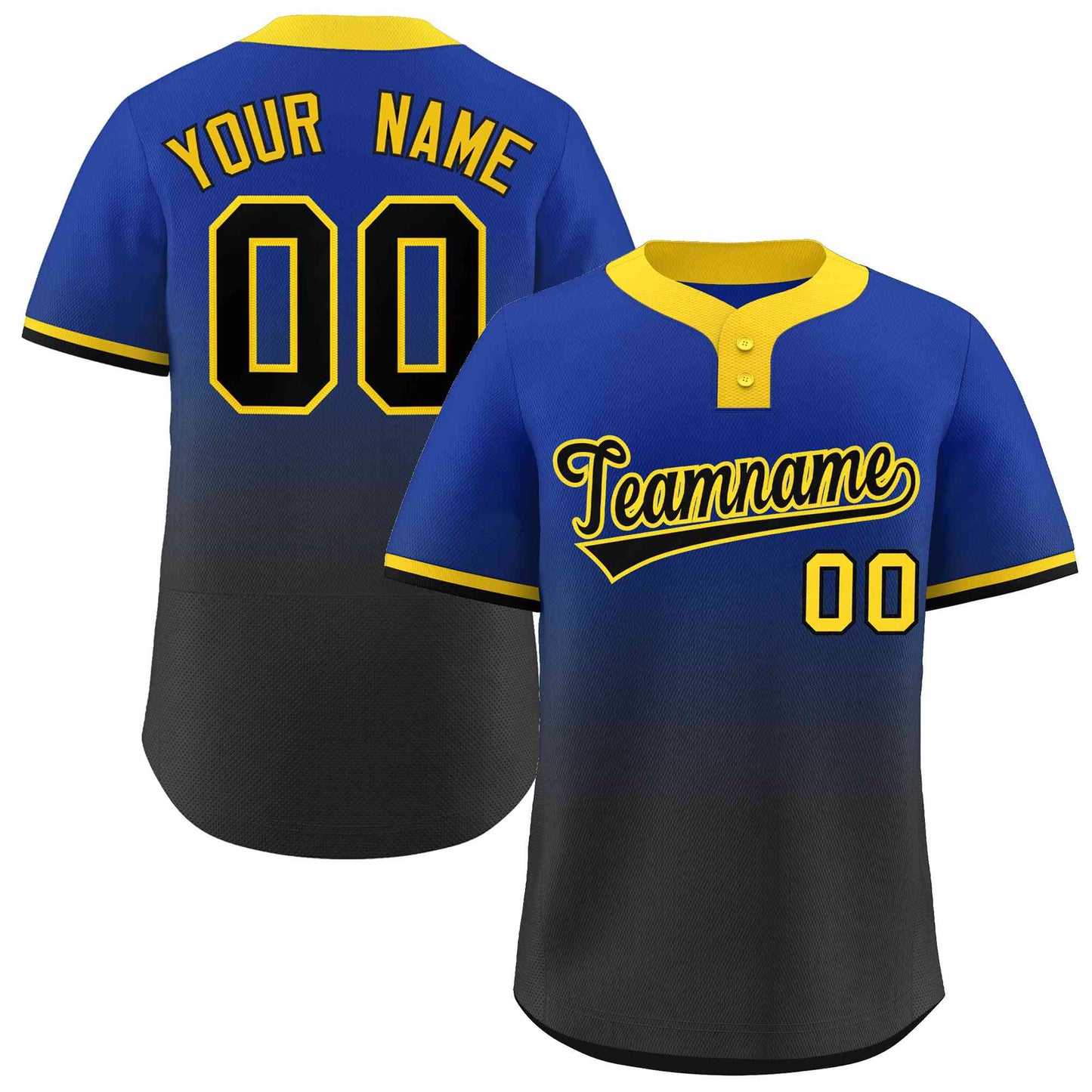 Custom Royal Black Black-Gold Gradient Fashion Authentic Two-Button Baseball Jersey