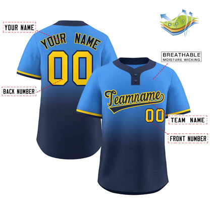 Custom Powder Blue Navy Navy-Gold Gradient Fashion Authentic Two-Button Baseball Jersey