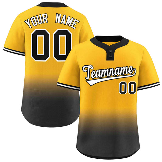 Custom Gold Black White-Black Gradient Fashion Authentic Two-Button Baseball Jersey