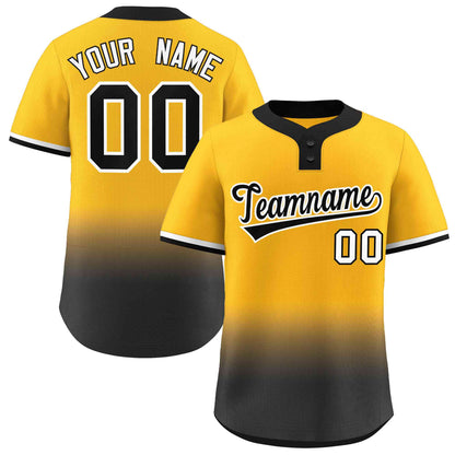 Custom Gold Black Black-White Gradient Fashion Authentic Two-Button Baseball Jersey