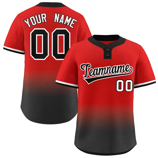 Custom Red Black Black-White Gradient Fashion Authentic Two-Button Baseball Jersey