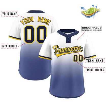 Custom White Navy Gold-Navy Gradient Fashion Authentic Two-Button Baseball Jersey