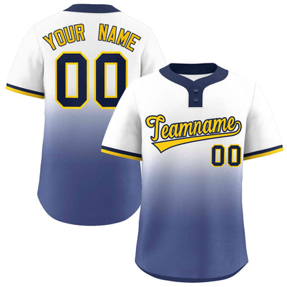 Custom White Navy Gold-Navy Gradient Fashion Authentic Two-Button Baseball Jersey