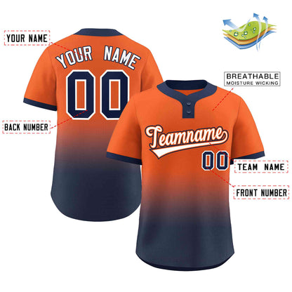 Custom Orange Navy White-Orange Gradient Fashion Authentic Two-Button Baseball Jersey