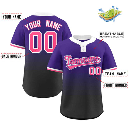 Custom Purple Black Pink-Purple Gradient Fashion Authentic Two-Button Baseball Jersey