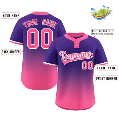 Custom Purple Pink Pink-White Gradient Fashion Authentic Two-Button Baseball Jersey