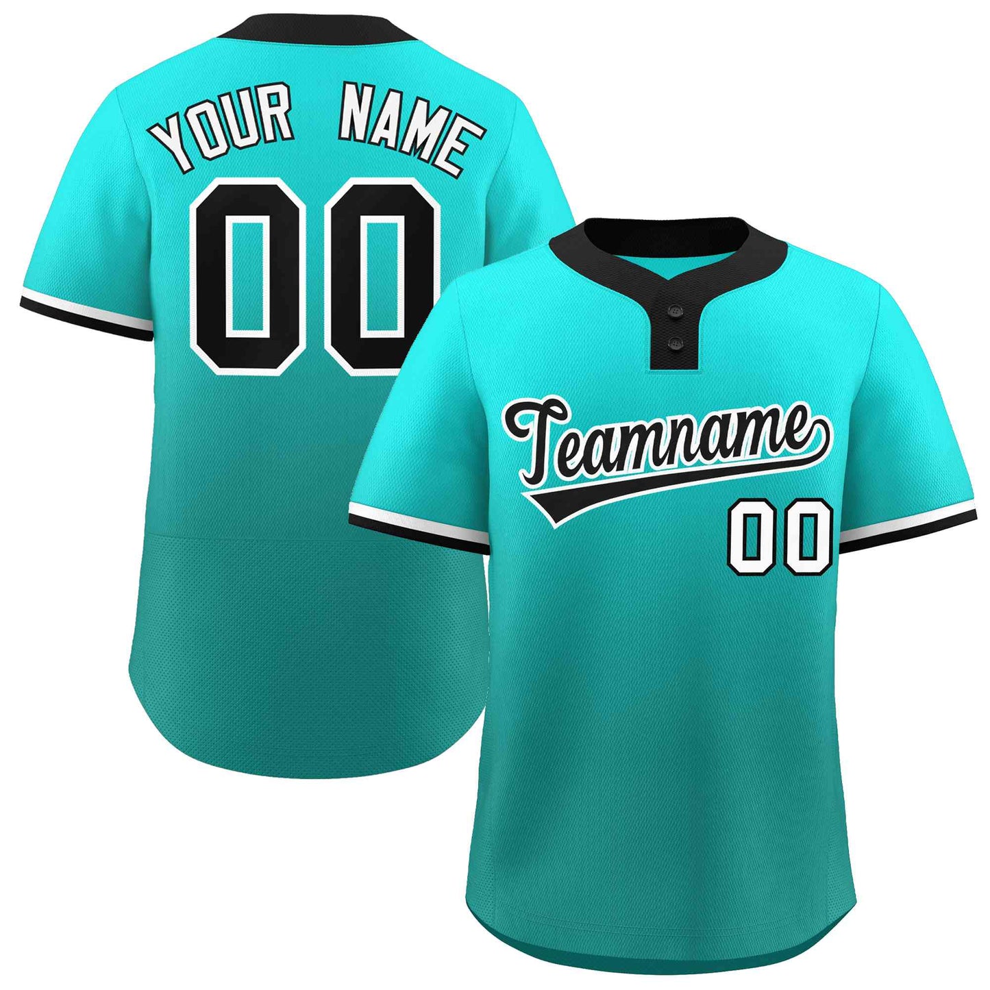 Custom Light Green Aqua Black-White Gradient Fashion Authentic Two-Button Baseball Jersey