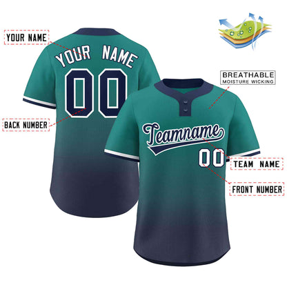 Custom Aqua Navy Navy-White Gradient Fashion Authentic Two-Button Baseball Jersey