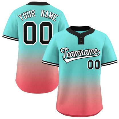 Custom Aqua Light Red White-Black Gradient Fashion Authentic Two-Button Baseball Jersey