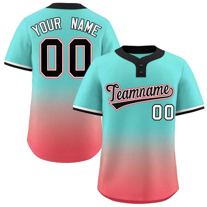 Custom Aqua Light Red Black-White Gradient Fashion Authentic Two-Button Baseball Jersey