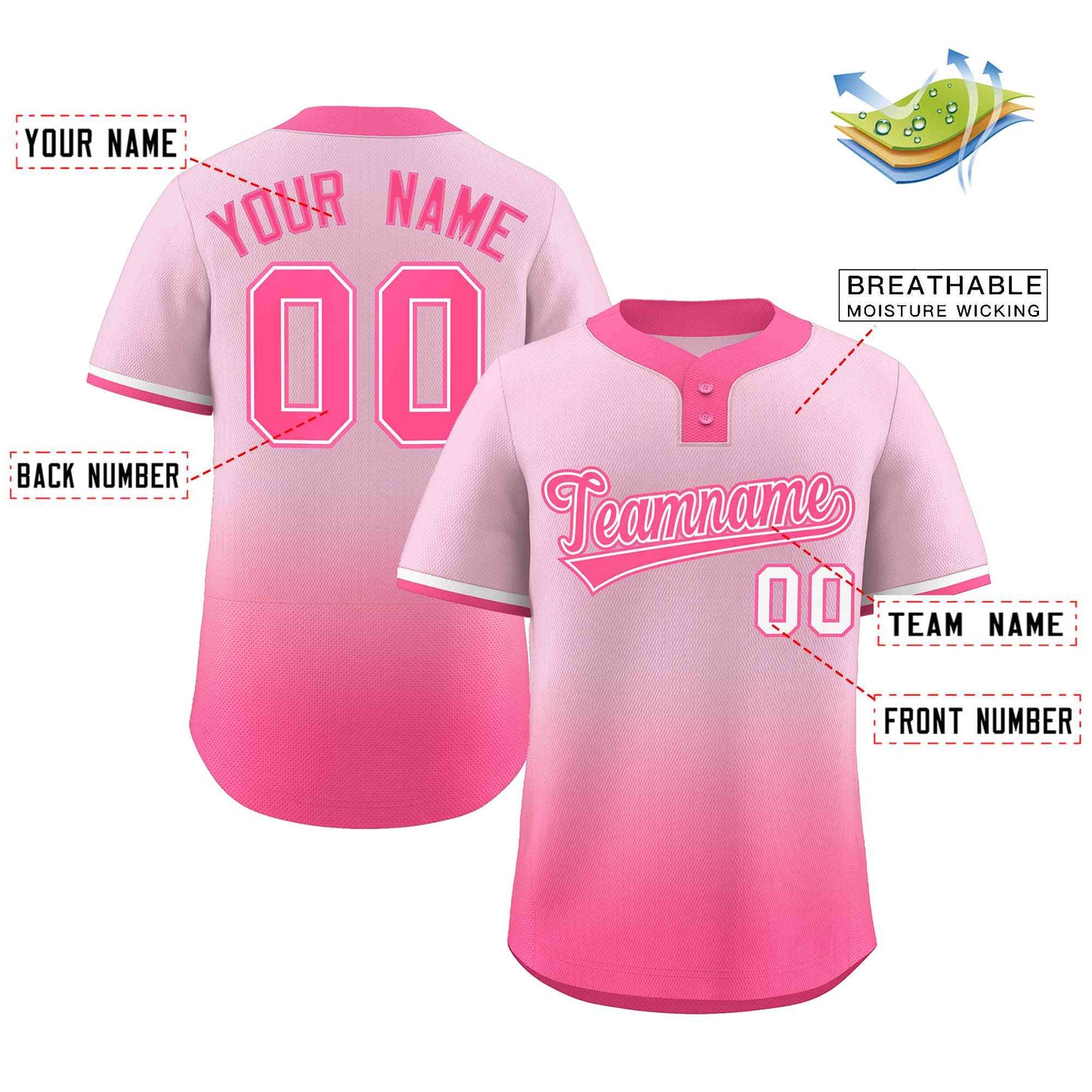 Custom Light Pink Pink Pink-White Gradient Fashion Authentic Two-Button Baseball Jersey