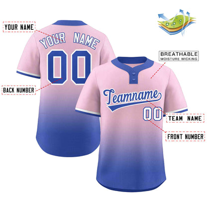 Custom Light Pink Royal Royal-White Gradient Fashion Authentic Two-Button Baseball Jersey