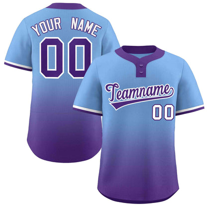 Custom Light Blue Purple Purple-White Gradient Fashion Authentic Two-Button Baseball Jersey