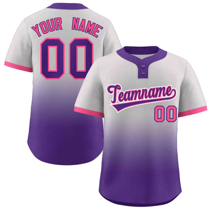 Custom Gray Purple Purple-Pink Gradient Fashion Authentic Two-Button Baseball Jersey