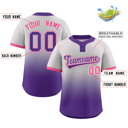 Custom Gray Purple Purple-White Gradient Fashion Authentic Two-Button Baseball Jersey