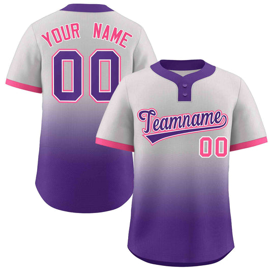 Custom Gray Purple Purple-White Gradient Fashion Authentic Two-Button Baseball Jersey