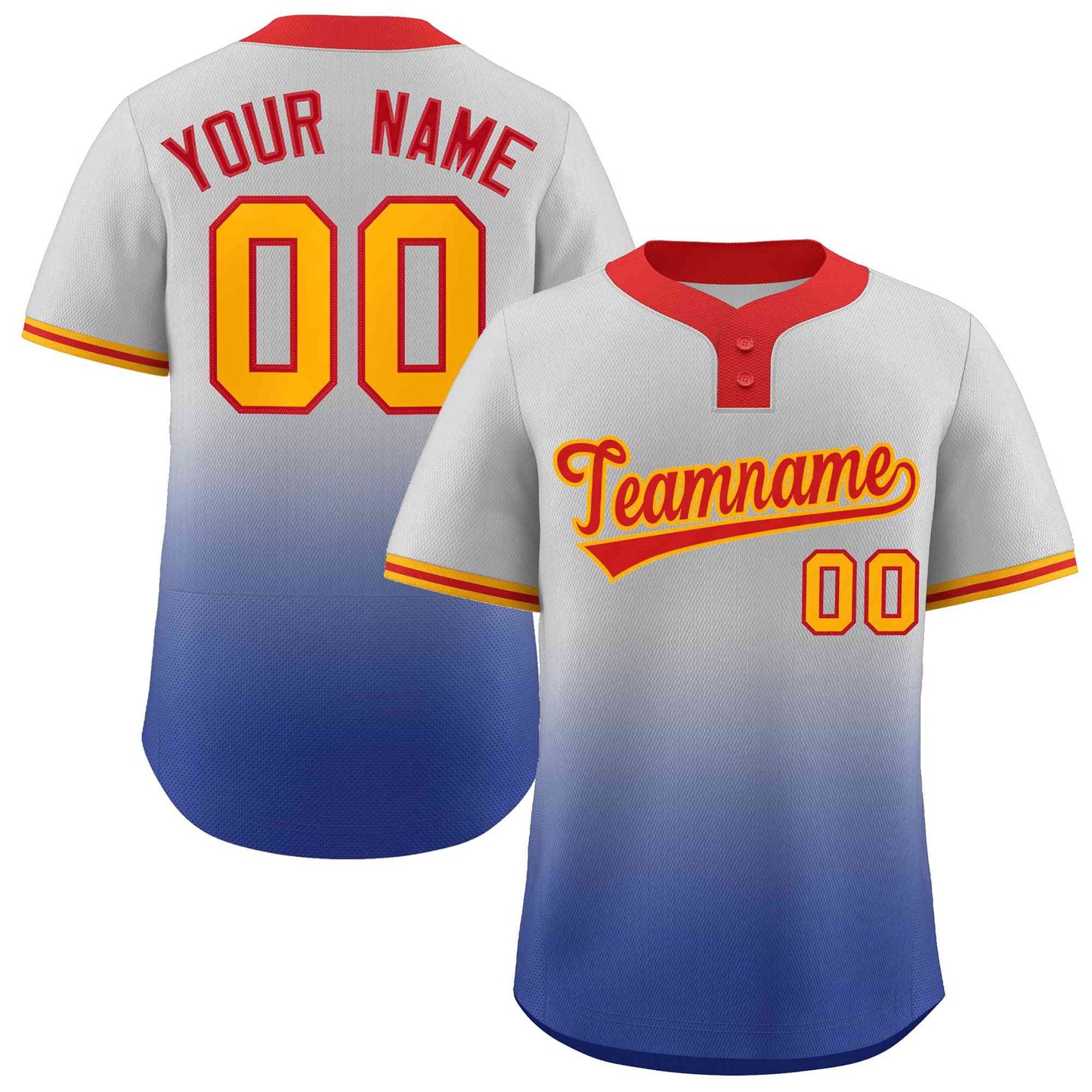 Custom Gray Royal Red-Gold Gradient Fashion Authentic Two-Button Baseball Jersey