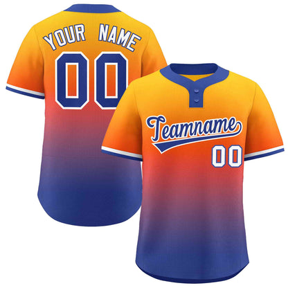 Custom Gold Orange Royal-White Gradient Fashion Authentic Two-Button Baseball Jersey