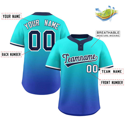 Custom Aqua Royal Navy-White Gradient Fashion Authentic Two-Button Baseball Jersey