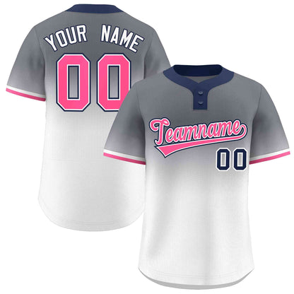 Custom Gray White Pink-White Gradient Fashion Authentic Two-Button Baseball Jersey