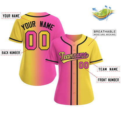 Custom Pink Gold-Black Gradient Fashion Baseball Jersey For Women