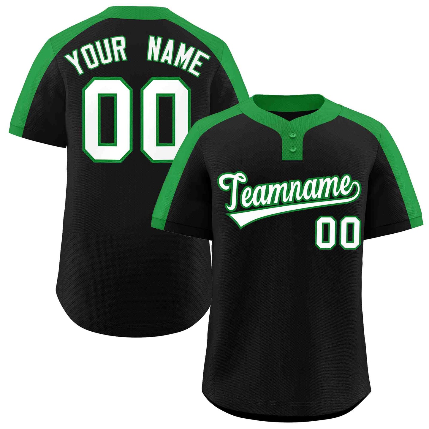 Custom Black White-Kelly Green Classic Style Authentic Two-Button Baseball Jersey