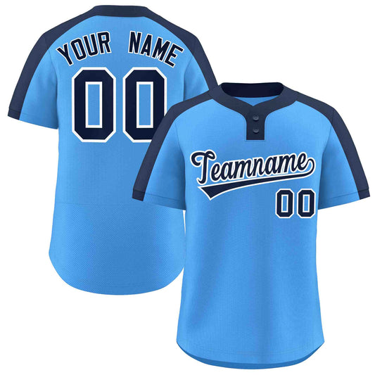 Custom Powder Blue Navy-White Classic Style Authentic Two-Button Baseball Jersey