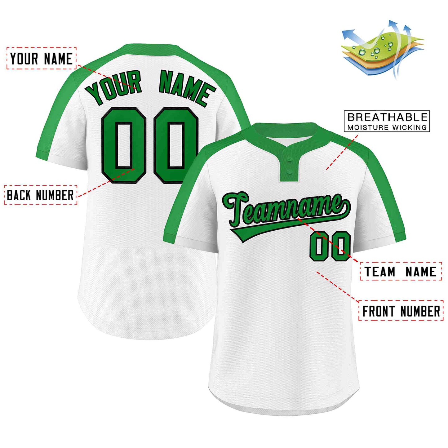 Custom White Kelly Green-Black Classic Style Authentic Two-Button Baseball Jersey