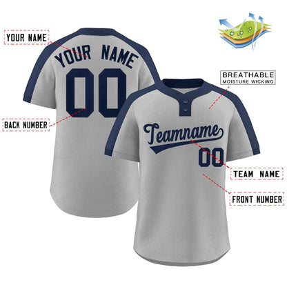 Custom Gray Navy Classic Style Authentic Two-Button Baseball Jersey