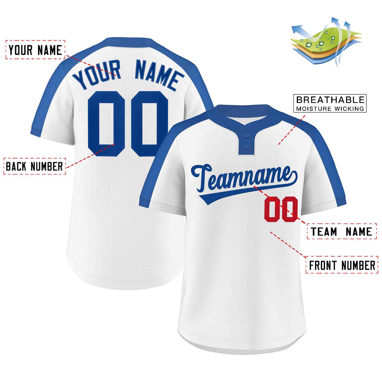 Custom White Royal Classic Style Authentic Two-Button Baseball Jersey