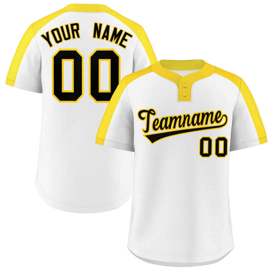 Custom White Black-Gold Classic Style Authentic Two-Button Baseball Jersey