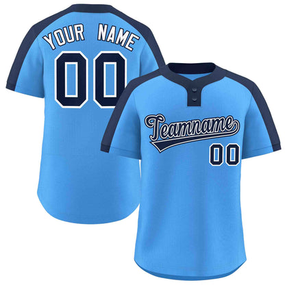 Custom Powder Blue Navy-White Classic Style Authentic Two-Button Baseball Jersey