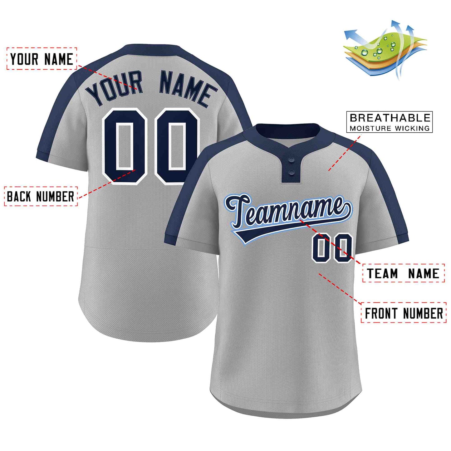 Custom Gray Navy-White Classic Style Authentic Two-Button Baseball Jersey