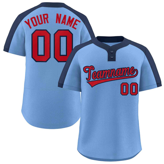 Custom Light Blue Red-Navy Classic Style Authentic Two-Button Baseball Jersey