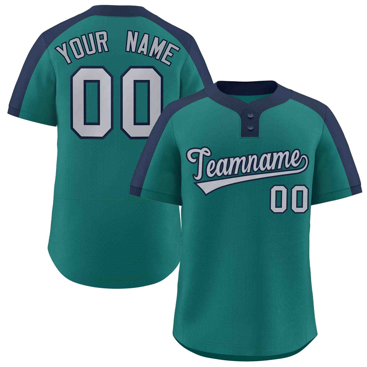 Custom Aqua Gray-Navy Classic Style Authentic Two-Button Baseball Jersey