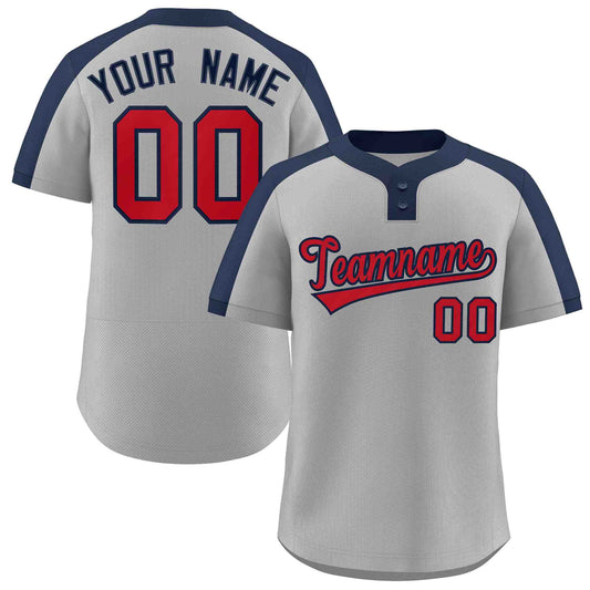 Custom Gray Red-Navy Classic Style Authentic Two-Button Baseball Jersey