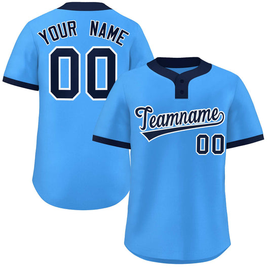 Custom Powder Blue Navy-White Classic Style Authentic Two-Button Baseball Jersey